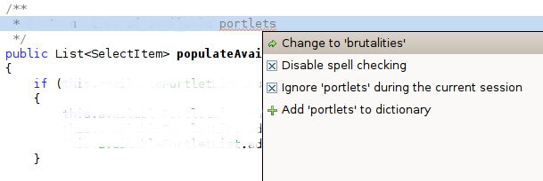 spell check suggests brutalities as a fix for portlets
